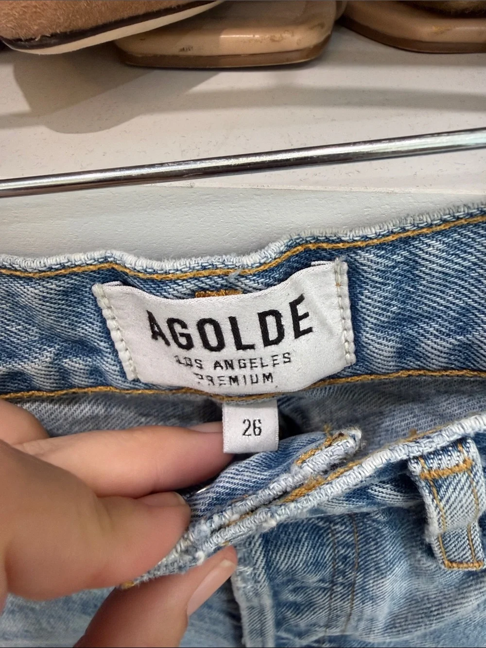 Agolde Light Wash Frayed Denim Cutoff Shorts